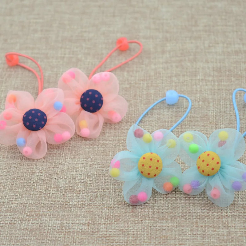 2PCS/Lot New Fashion Candy Color Scrunchy Headband Girls Bow Flower Rabbit Hair Accessories Flower Hair Bands Rubber Gum Ornamen - petguardiansupplies