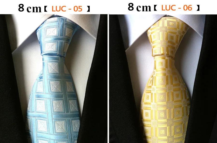 Fashion Neckties Classic Men's Stripe Yellow Navy Blue Wedding Ties Jacquard Woven 100% Silk Feel Solid Tie Polka Dots Neck Ties - petguardiansupplies