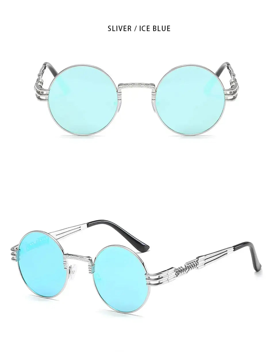 Fashion Retro Round Metal Sunglasses for Men and Women - Double Spring Leg Colourful Eyewear UV400 - petguardiansupplies