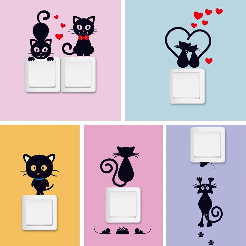 DIY Creative Black Cat Love Cartoon Removable Switch Stickers PVC Wall Sticker Vinyl Decals Home Decor Wallpaper Socket Paste - petguardiansupplies