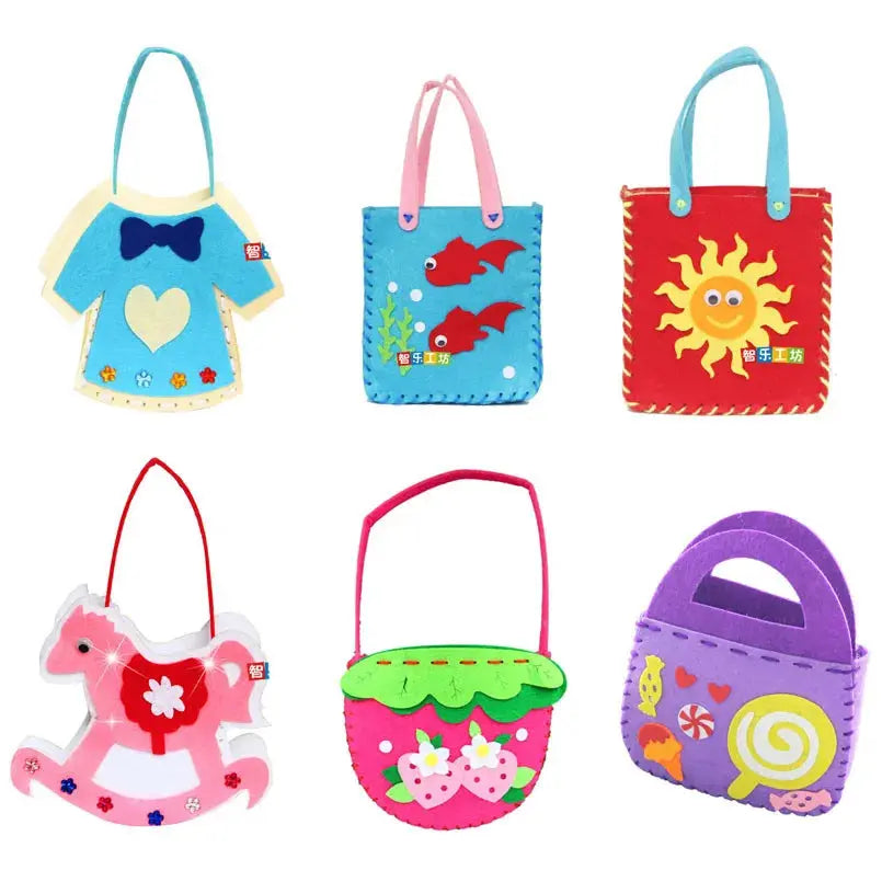 4Pcs Children Cartoon Non-woven Handicraft Toys Kids Handmade Bag DIY Animal Flower Handbags Crafts Art Sewing Toy Craft Decor - petguardiansupplies