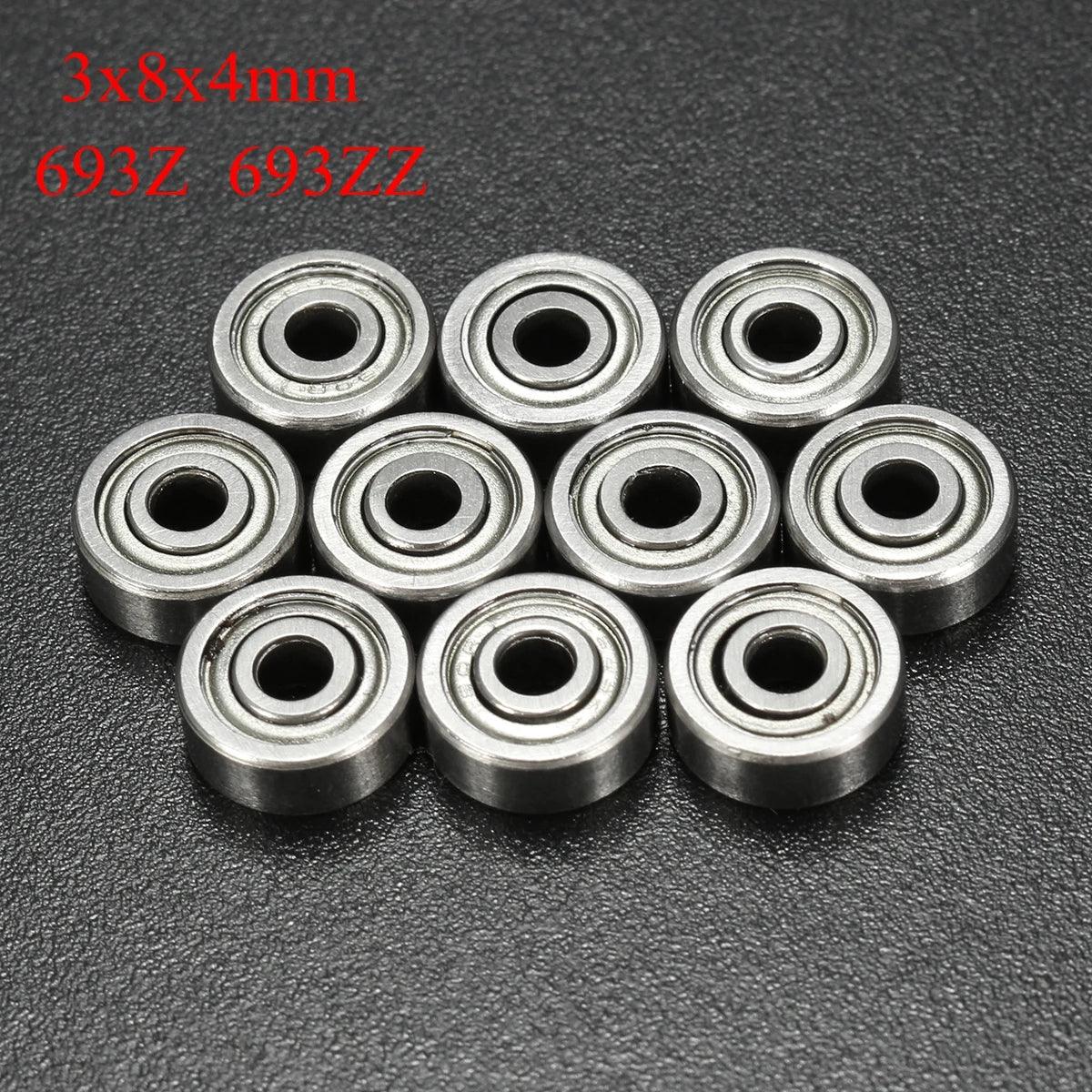 10pcs 693ZZ Miniature Ball Bearings 3x8x4mm Small Double Shielded Miniature Metal Steel Bearing - petguardiansupplies