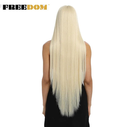 FREEDOM Synthetic Lace Front Wigs For Women Super Long 38Inch Ombre Blonde Highlight Ginger Straight Lace Wigs Cosplay Wigs - petguardiansupplies