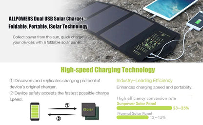 ALLPOWERS Solar panel 5V21W Portable Phone Charger Solar Charger Dual USB Output Mobile Solar Battery Charger for iPhone Samsung - petguardiansupplies