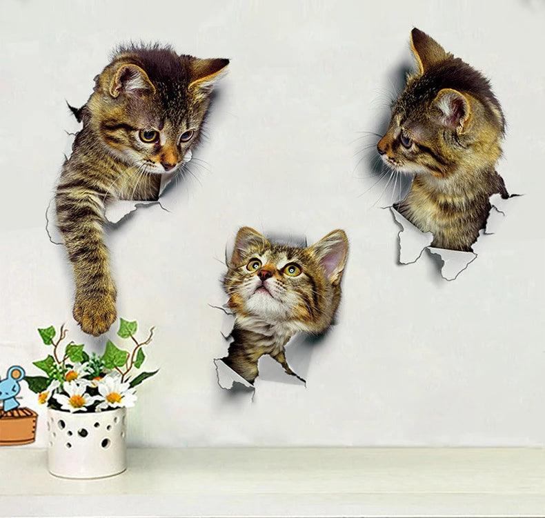 3D Cats Wall Sticker Hole View Bathroom Living Room Decoration Home Decor Animal Vinyl Decals Art Poster Cute Toilet Stickers - petguardiansupplies