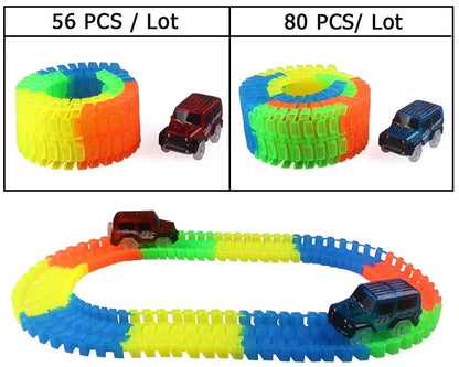 Glow Racing Track Set 5 Led Light Track Car Flexible Glowing Tracks Toy 162/165/220/240 Race Track Flexible Railway LED Car - petguardiansupplies