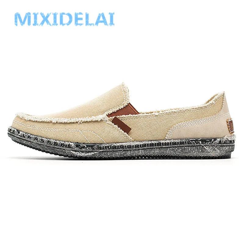 MIXIDELAI classic canvas shoes men 2024 lazy shoes blue grey green canvas moccasin men slip on loafers washed denim casual flats - petguardiansupplies