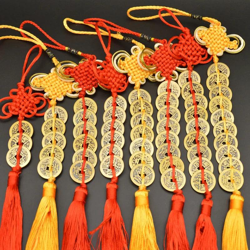 Chinese manual Knot Fengshui Lucky Charms Ancient I CHING Copper Coins Mascot Prosperity Protection Good Fortune Home Car Decor - petguardiansupplies