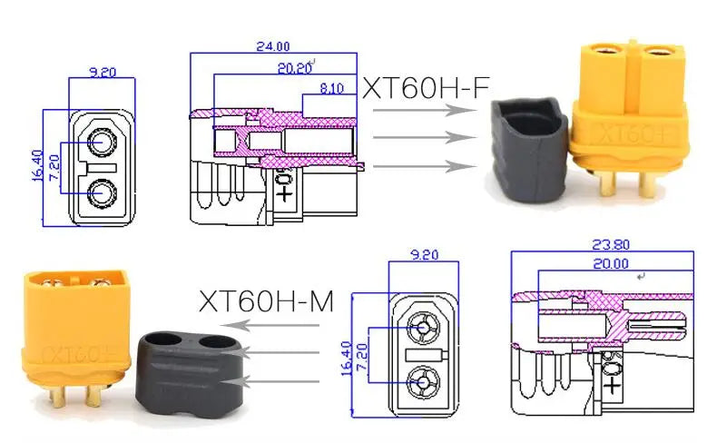 10 x Amass XT60+ XT60H Plug Connector With Sheath Housing 5 Male 5 Female (5 Pair ) For Rc Lipo Battery Rc Drone Car Boat - petguardiansupplies