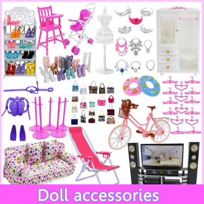 Mix Cute Doll Furniture Pretend Play Toy Hangers TV Sofa Shoes Rack for Barbie Doll Dollhouse Accessories DIY Baby Toys - petguardiansupplies