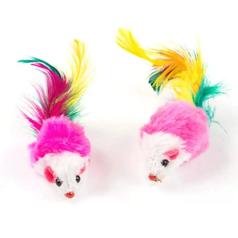 Cute Mini Soft Fleece False Mouse Cat Toys Colorful Feather Funny Playing Training Toys For Cats Kitten Puppy Pet Supplies - petguardiansupplies