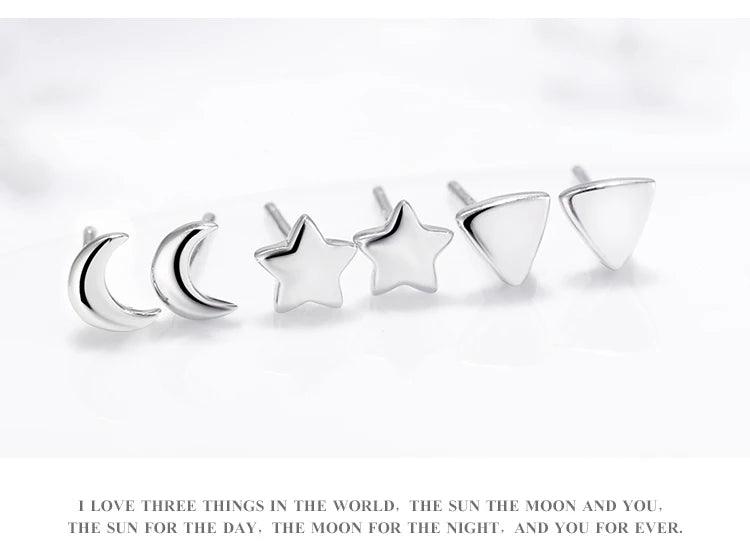 Modian New 6 Style Real 925 Sterling Silver Stars Moon Exquisite Fashion Simple Stud Earrings For Women Triangle Jewelry Brincos - petguardiansupplies