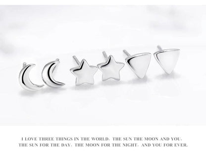 Modian New 6 Style Real 925 Sterling Silver Stars Moon Exquisite Fashion Simple Stud Earrings For Women Triangle Jewelry Brincos - petguardiansupplies