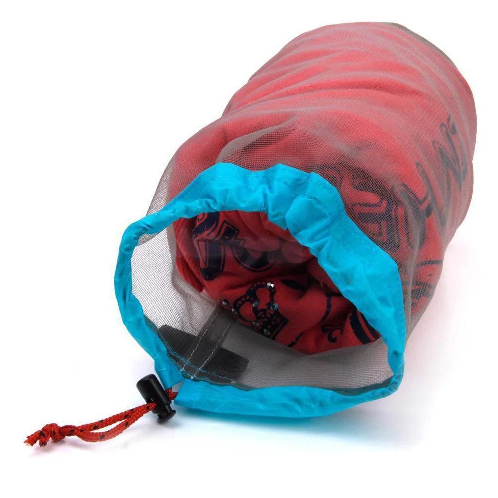 Portable Travel Camping Sports Ultralight Mesh Storage Bag Stuff Sack Drawstring Outdoor Camping Travel Storage Bag Outdoor Tool - petguardiansupplies