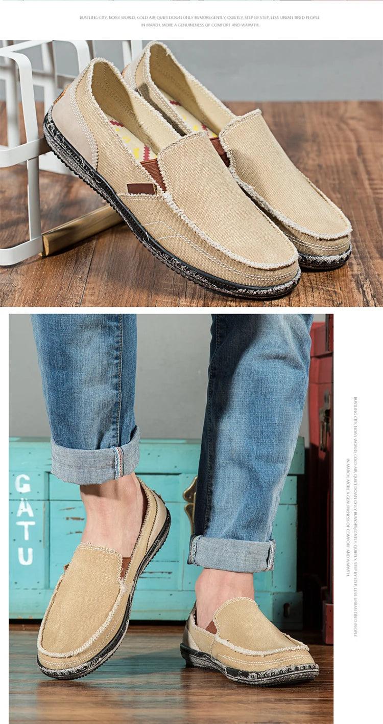 MIXIDELAI classic canvas shoes men 2024 lazy shoes blue grey green canvas moccasin men slip on loafers washed denim casual flats - petguardiansupplies