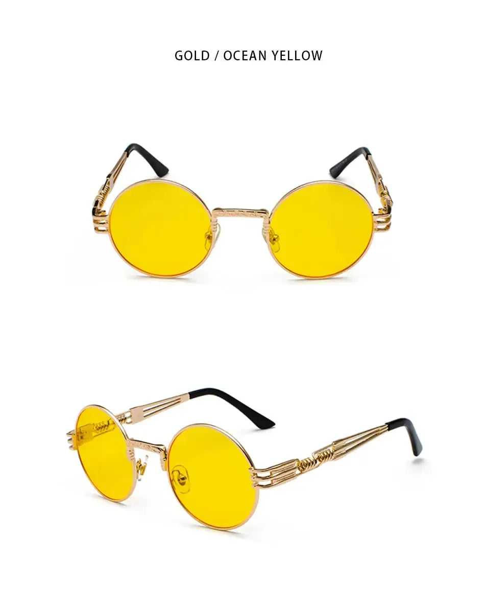 Fashion Retro Round Metal Sunglasses for Men and Women - Double Spring Leg Colourful Eyewear UV400 - petguardiansupplies