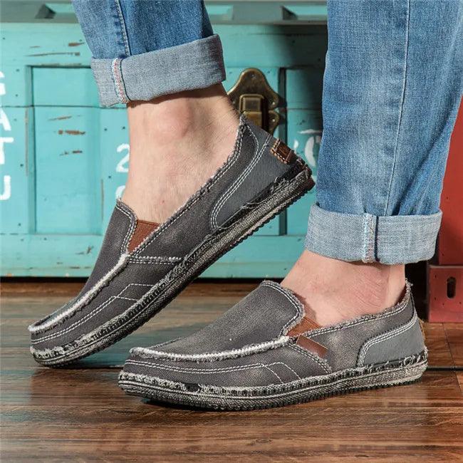 MIXIDELAI classic canvas shoes men 2024 lazy shoes blue grey green canvas moccasin men slip on loafers washed denim casual flats - petguardiansupplies