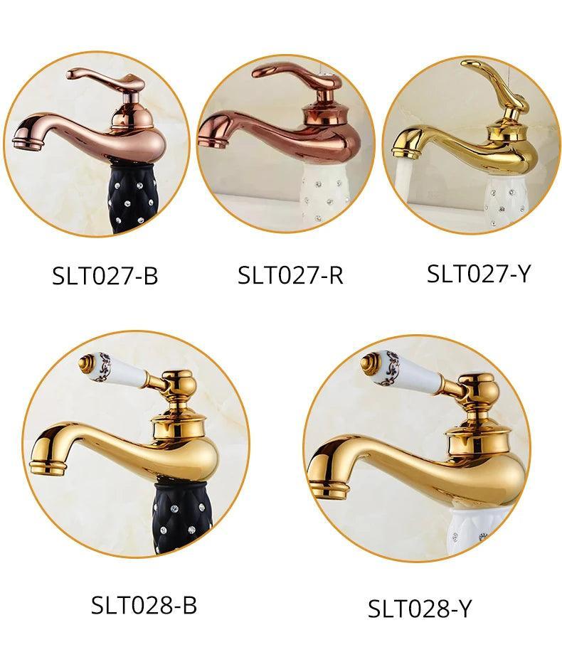 ZGRK Basin Faucets Diamond Gold Bathroom Faucet Single Handle Mixer Tap Hot and Cold Water Mixer Crane Bath Brass Mixer Tap - petguardiansupplies