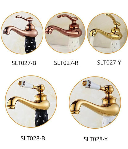 ZGRK Basin Faucets Diamond Gold Bathroom Faucet Single Handle Mixer Tap Hot and Cold Water Mixer Crane Bath Brass Mixer Tap - petguardiansupplies