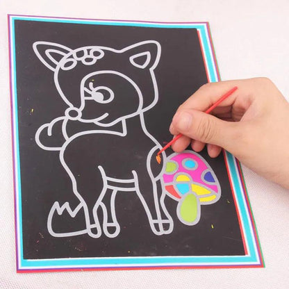 10 pcs 13x 9.8cm Scratch Art Paper Magic Painting Paper with Drawing Stick For Kids Toy Colorful Drawing Toys - petguardiansupplies