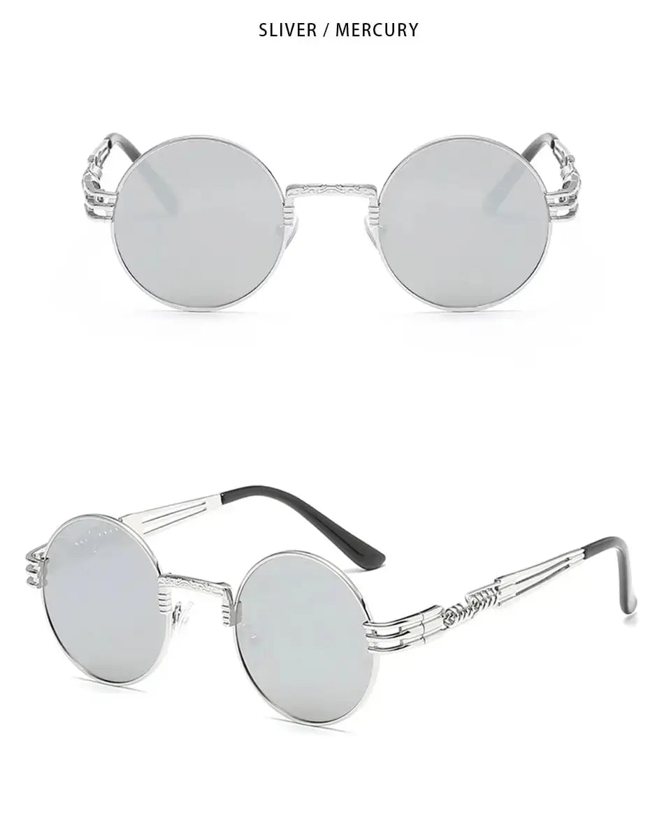 Fashion Retro Round Metal Sunglasses for Men and Women - Double Spring Leg Colourful Eyewear UV400 - petguardiansupplies