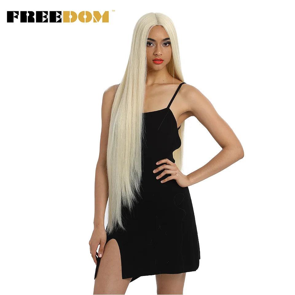 FREEDOM Synthetic Lace Front Wigs For Women Super Long 38Inch Ombre Blonde Highlight Ginger Straight Lace Wigs Cosplay Wigs - petguardiansupplies