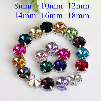 Glass Rhinestones! Satellite / Round Shape Diamond With Claw Sew On Strass Metal Base Buckle Crystal Stone Beads For Clothes - petguardiansupplies