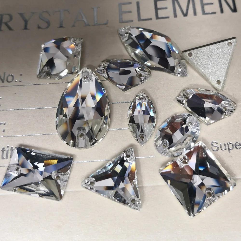 Rivoli Drop Sew On Crystal Clear Strass DIY 2 Holes Mirror Rhinestone Glass Sewing Stone Sew Textil Rhinestones For Garment - petguardiansupplies