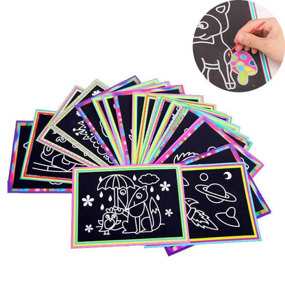 10 pcs 13x 9.8cm Scratch Art Paper Magic Painting Paper with Drawing Stick For Kids Toy Colorful Drawing Toys - petguardiansupplies