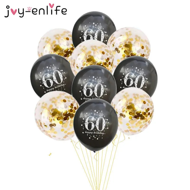 JOY-ENLIFE 10pcs Inflatable Confetti Balloons 12inch Latex Balloons 30 40 50 60 Years Birthday Party Adult Foil Helium Balloons - petguardiansupplies