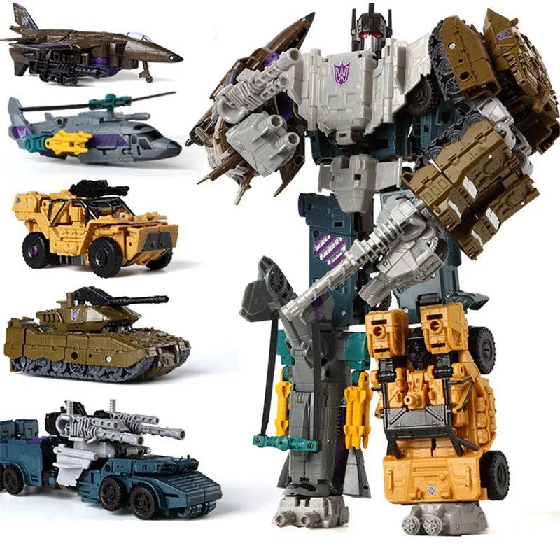 Haizhixing 5 IN 1 Transformation Robot Car Toys Anime Devastator Aircraft Tank Model KO Boys Truck Collection Kid Adult Gift - petguardiansupplies