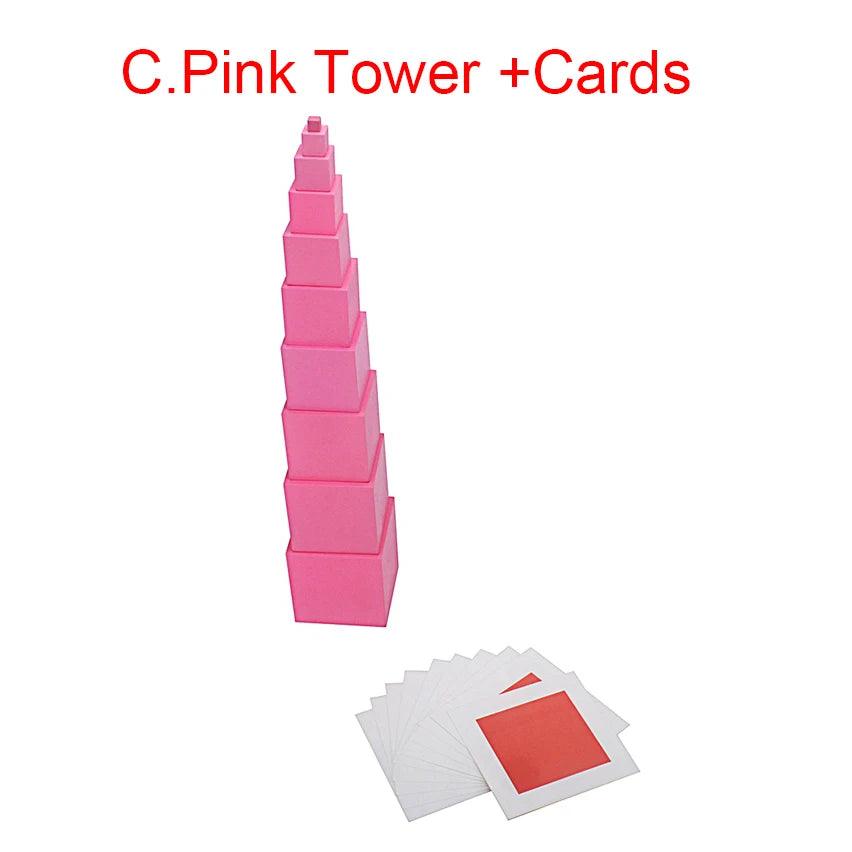 Montessori Materials Pink Tower with 10Pcs Stand Cards 0.7-7CM Early Childhood Education Preschool Kids Toys Brinquedos Juguetes - petguardiansupplies