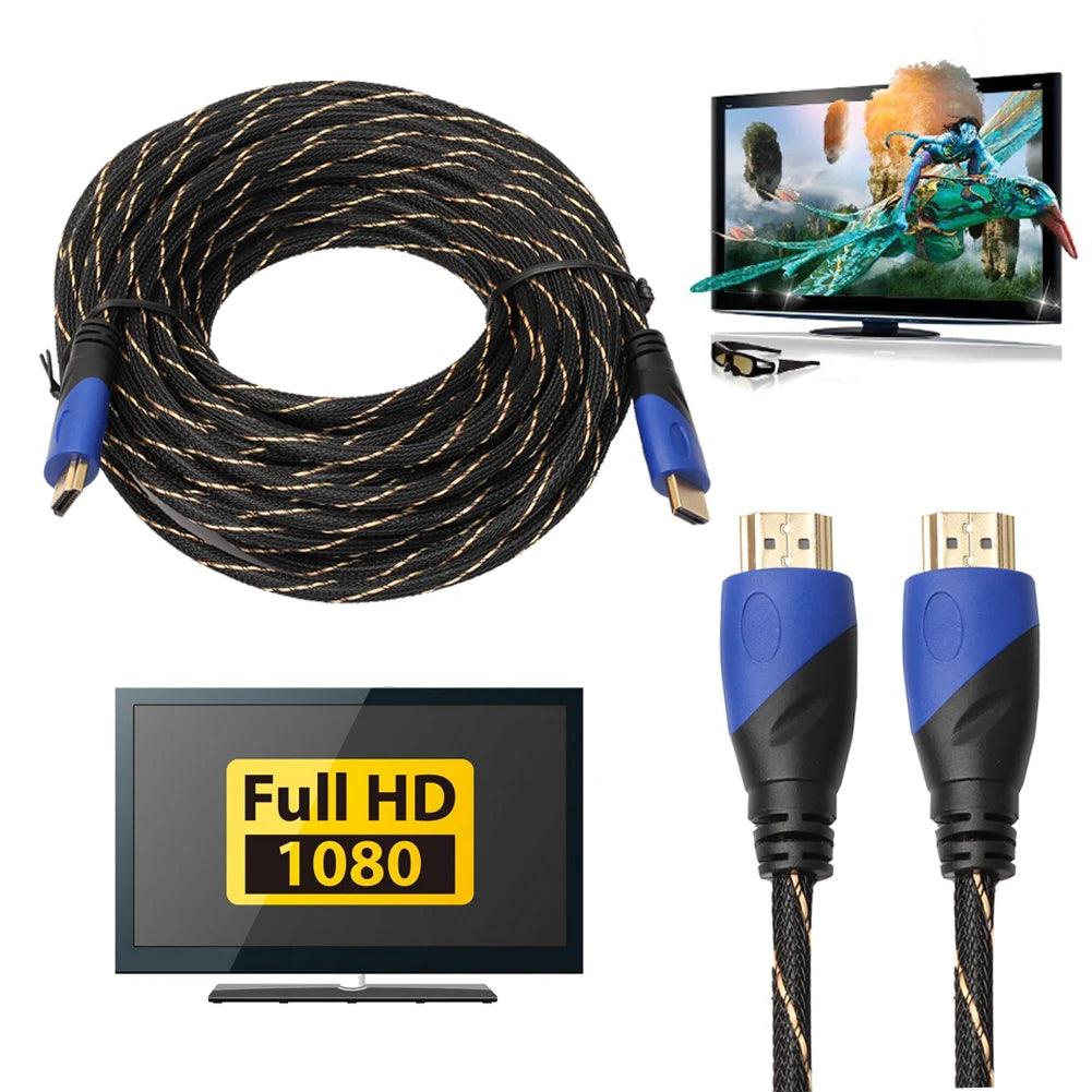 10m/15m Long HDMI-compatible 1.4 Cable AV 1080P HD 3D Gold Plated Connection New Braided Male cables for PS3 Xbox HDTV - petguardiansupplies