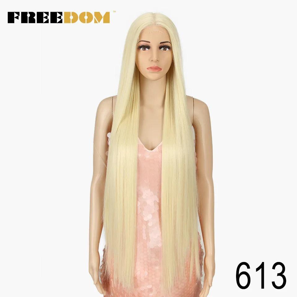 FREEDOM Synthetic Lace Front Wigs For Women Super Long 38Inch Ombre Blonde Highlight Ginger Straight Lace Wigs Cosplay Wigs - petguardiansupplies