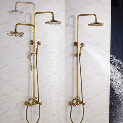 Brass Antique Shower Faucets Set  Porcelain Ceramic Shower Column Swivel Rotate Bath Spout Dual Knobs Mixer Tap Bath Shower Kit - petguardiansupplies