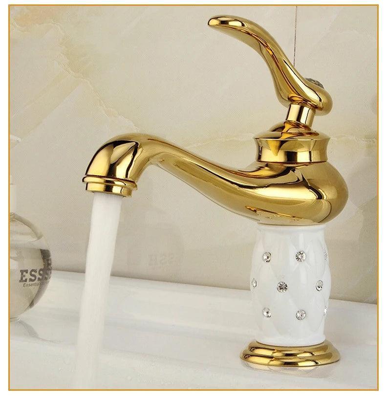 ZGRK Basin Faucets Diamond Gold Bathroom Faucet Single Handle Mixer Tap Hot and Cold Water Mixer Crane Bath Brass Mixer Tap - petguardiansupplies