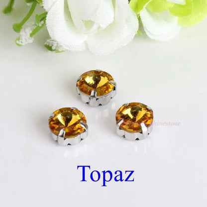 Glass Rhinestones! Satellite / Round Shape Diamond With Claw Sew On Strass Metal Base Buckle Crystal Stone Beads For Clothes - petguardiansupplies