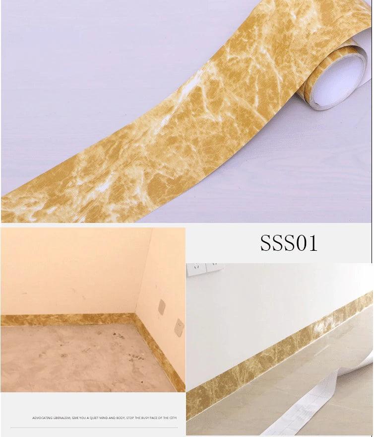 0.1x5M Marble Vinyl Waistline Sticker Solid Color Self Adhesive Wall Paper Border Bathroom PVC Waterproof Wood Pattern Wallpaper - petguardiansupplies