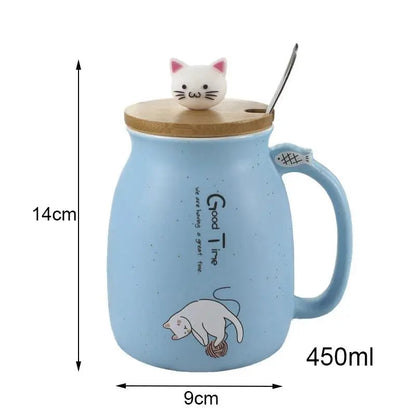 Creative color cat heat-resistant Mug cartoon with lid 450ml cup kitten coffee ceramic mugs children cup office Drinkware gift - petguardiansupplies