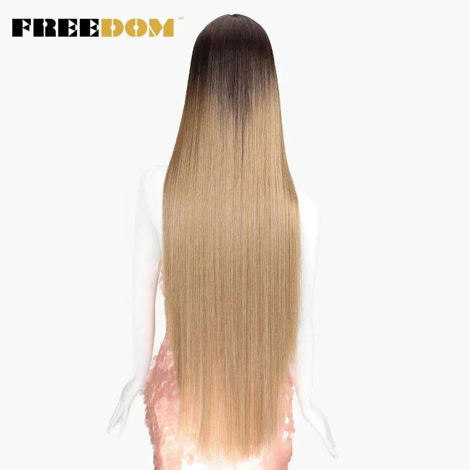 FREEDOM Synthetic Lace Front Wigs For Women Super Long 38Inch Ombre Blonde Highlight Ginger Straight Lace Wigs Cosplay Wigs - petguardiansupplies