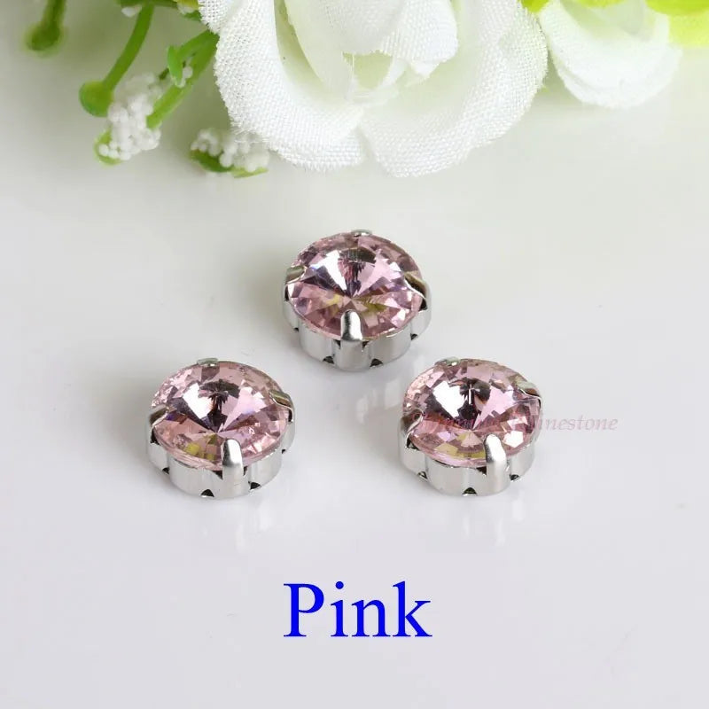 Glass Rhinestones! Satellite / Round Shape Diamond With Claw Sew On Strass Metal Base Buckle Crystal Stone Beads For Clothes - petguardiansupplies