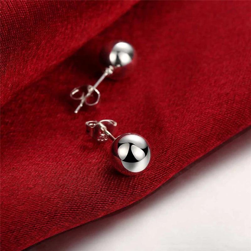 DOTEFFIL 925 Sterling Silver 8/10/12mm Round Smooth Solid Bead Ball Stud Earrings For Women Wedding Engagement Party Jewelry - petguardiansupplies