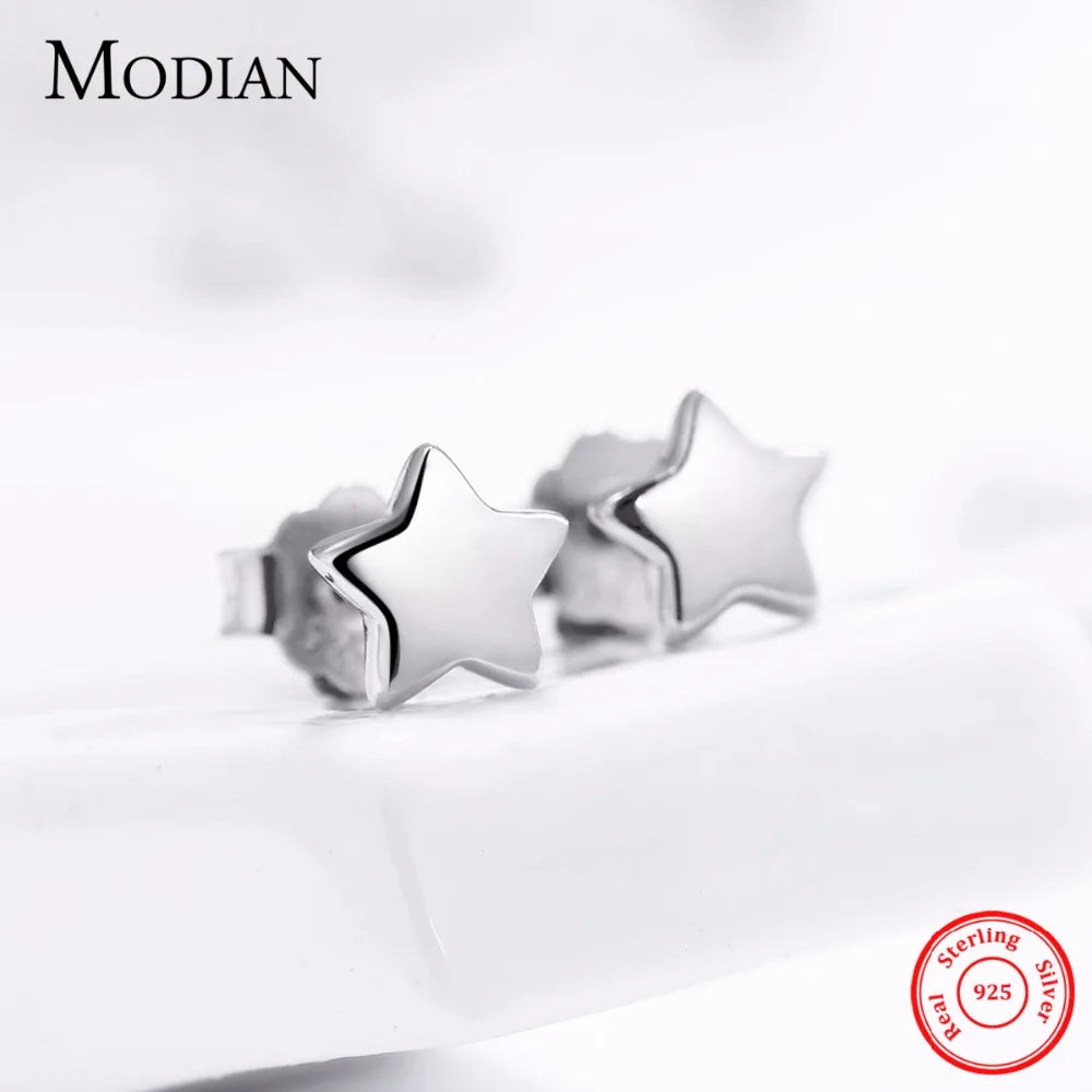 Modian New 6 Style Real 925 Sterling Silver Stars Moon Exquisite Fashion Simple Stud Earrings For Women Triangle Jewelry Brincos - petguardiansupplies