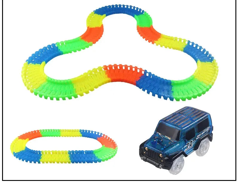 Glow Racing Track Set 5 Led Light Track Car Flexible Glowing Tracks Toy 162/165/220/240 Race Track Flexible Railway LED Car - petguardiansupplies