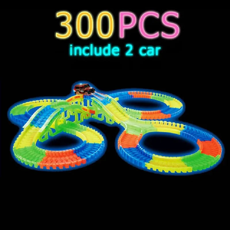 Glow Racing Track Set 5 Led Light Track Car Flexible Glowing Tracks Toy 162/165/220/240 Race Track Flexible Railway LED Car - petguardiansupplies