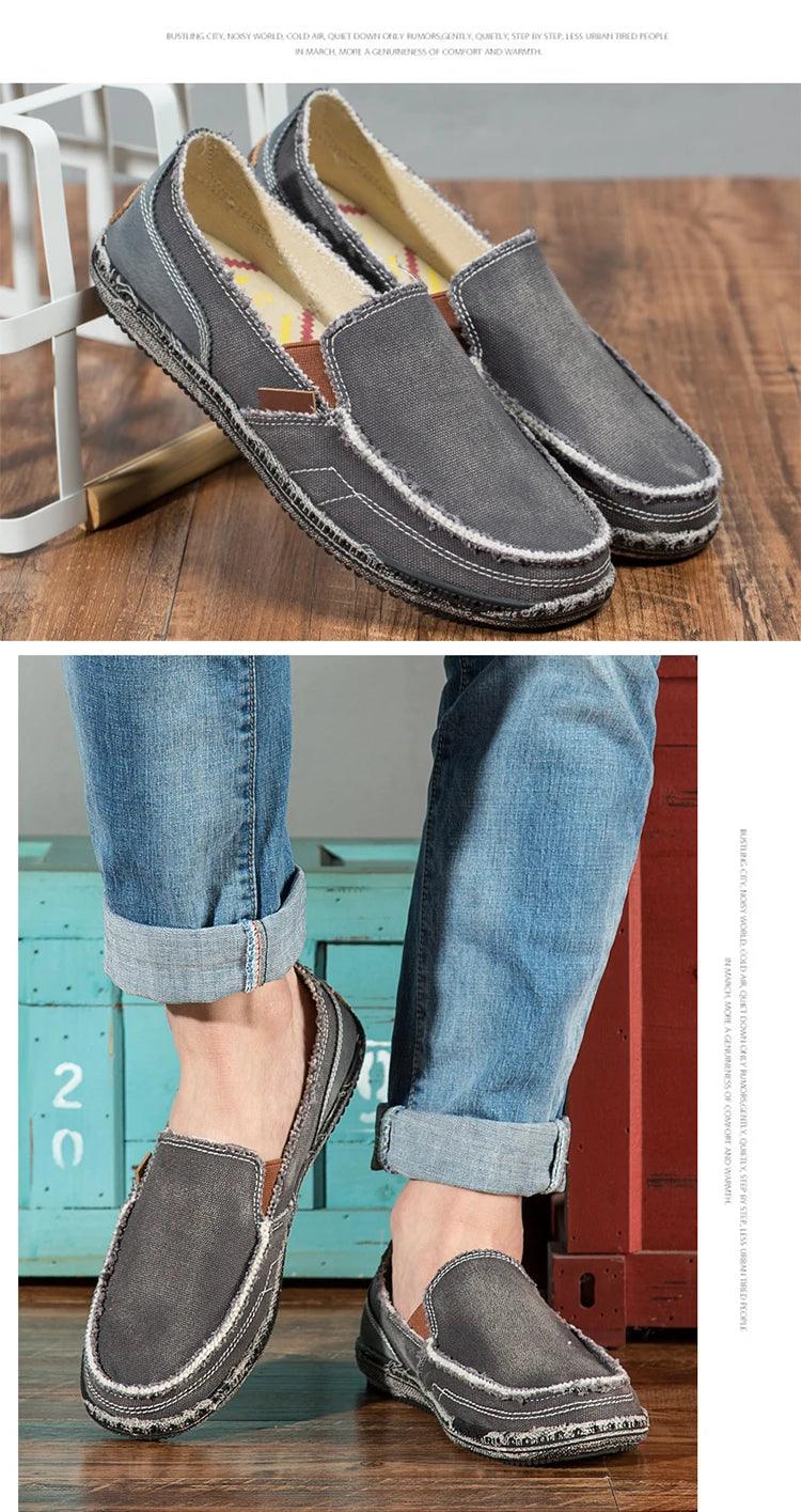 MIXIDELAI classic canvas shoes men 2024 lazy shoes blue grey green canvas moccasin men slip on loafers washed denim casual flats - petguardiansupplies