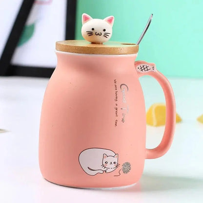 Creative color cat heat-resistant Mug cartoon with lid 450ml cup kitten coffee ceramic mugs children cup office Drinkware gift - petguardiansupplies