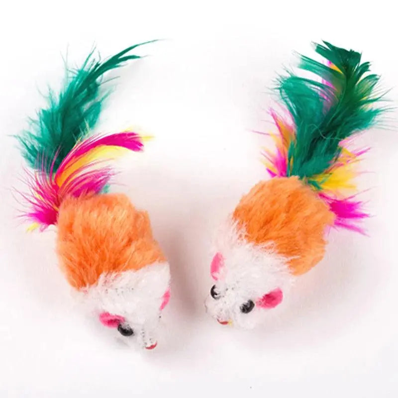 Cute Mini Soft Fleece False Mouse Cat Toys Colorful Feather Funny Playing Training Toys For Cats Kitten Puppy Pet Supplies - petguardiansupplies