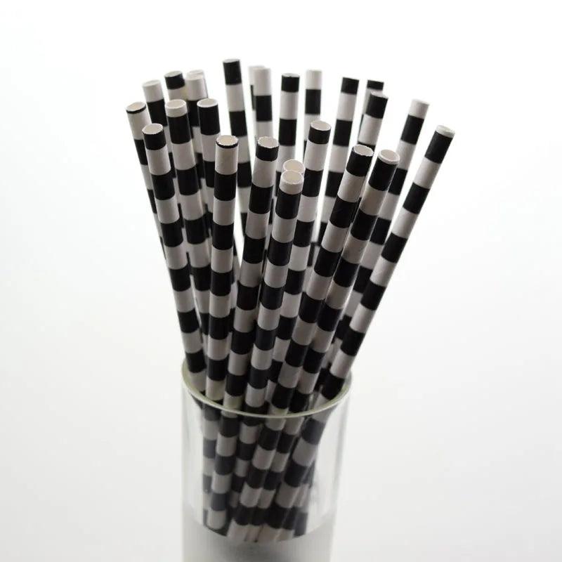 25pcs Black Paper Drinking Straws Star Striped Mustache zebra Paper Straw for Baby Shower Wedding Birthday Halloween Party Decor - petguardiansupplies