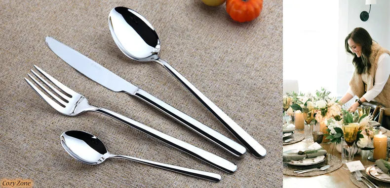 Cozy Zone 24 Pieces Cutlery Set Stainless Steel Tableware Western Dinnerware Set Classic Dinner Set Knife Fork Restaurant Dining - petguardiansupplies